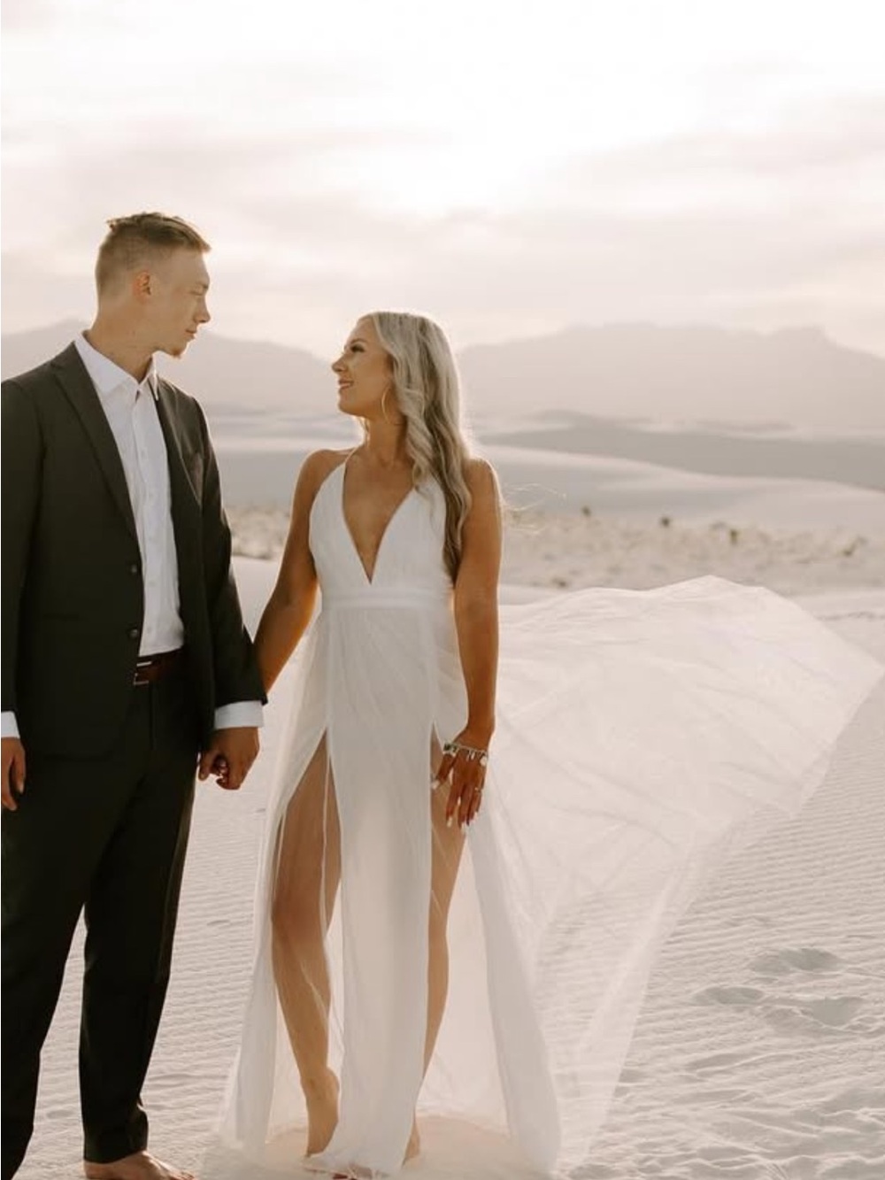 Windsor White V-Neck Split Front Wedding Dress